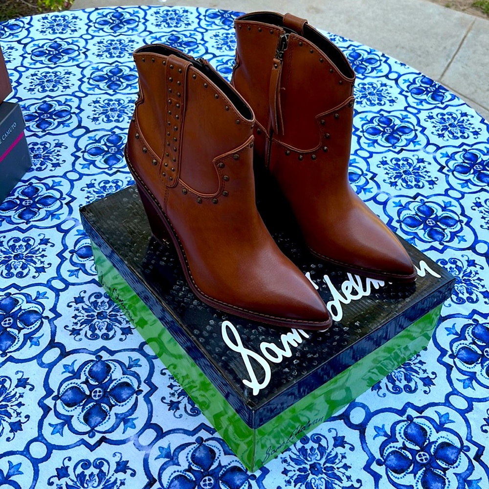 Sam Edelman brown cowboy boots.